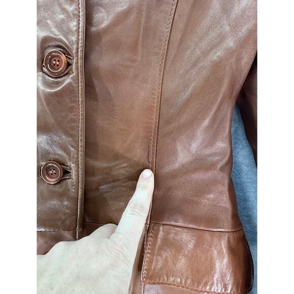 VTG Oscar Leopold Women's S/P Soft Lamb Leather Cognac Trench 70s Canada BOHO - Picture 8 of 16